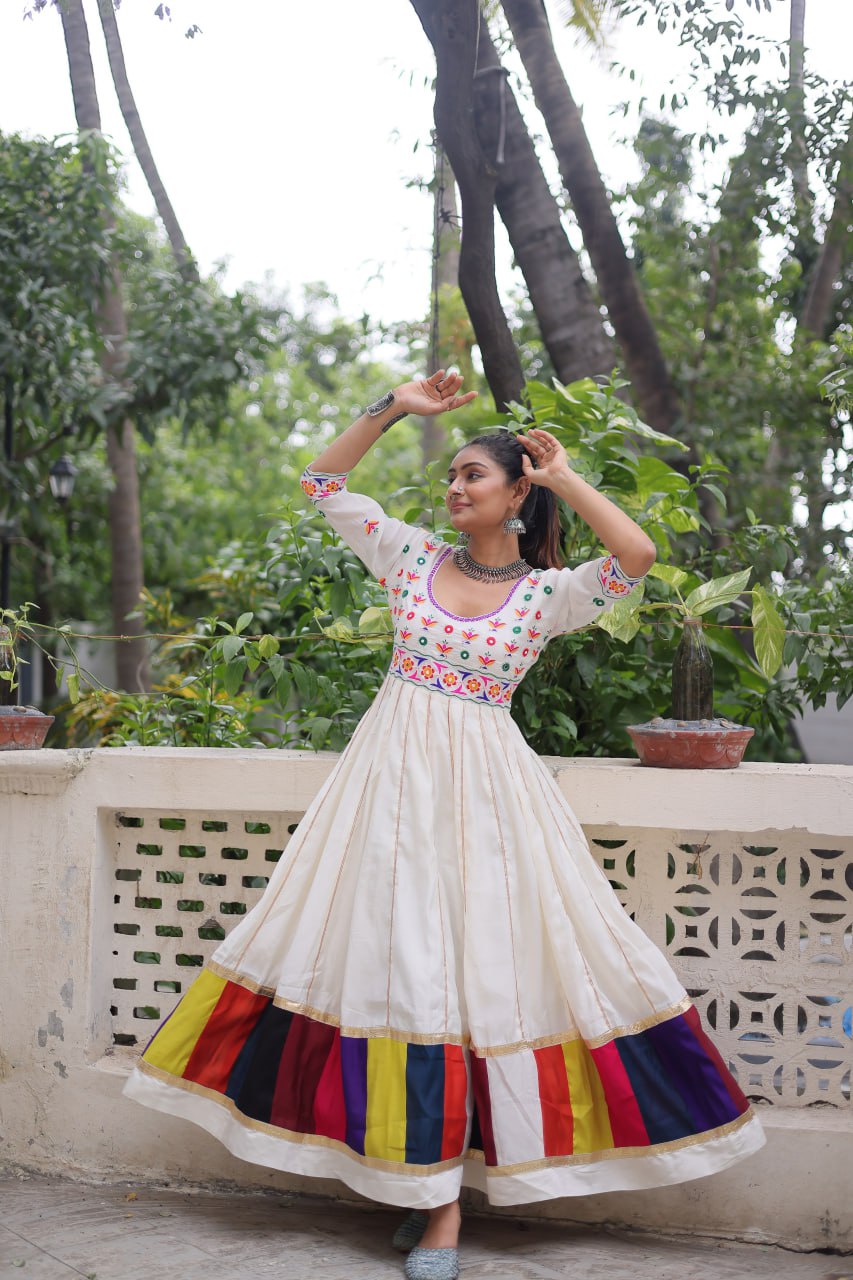 Navratri Special White Color Designer Full Flair Gown