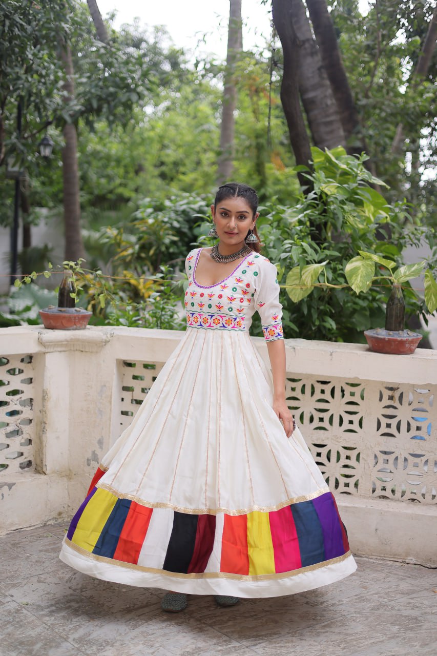 Navratri Special White Color Designer Full Flair Gown