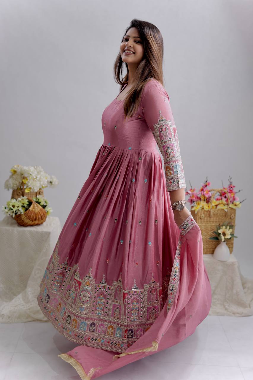 Party Wear Lavender Color Embroidered Designer Anarkali Gown