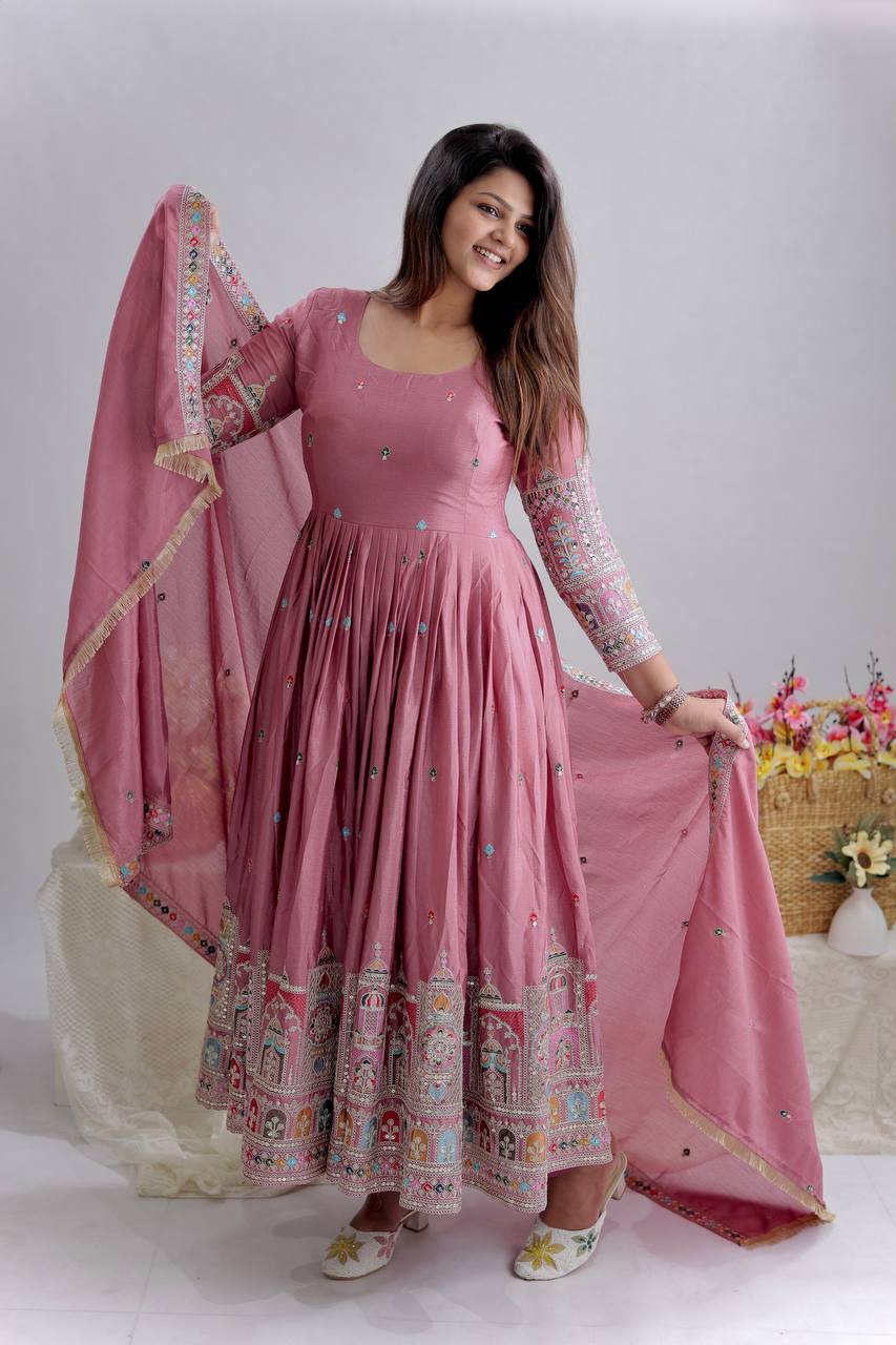 Party Wear Lavender Color Embroidered Designer Anarkali Gown