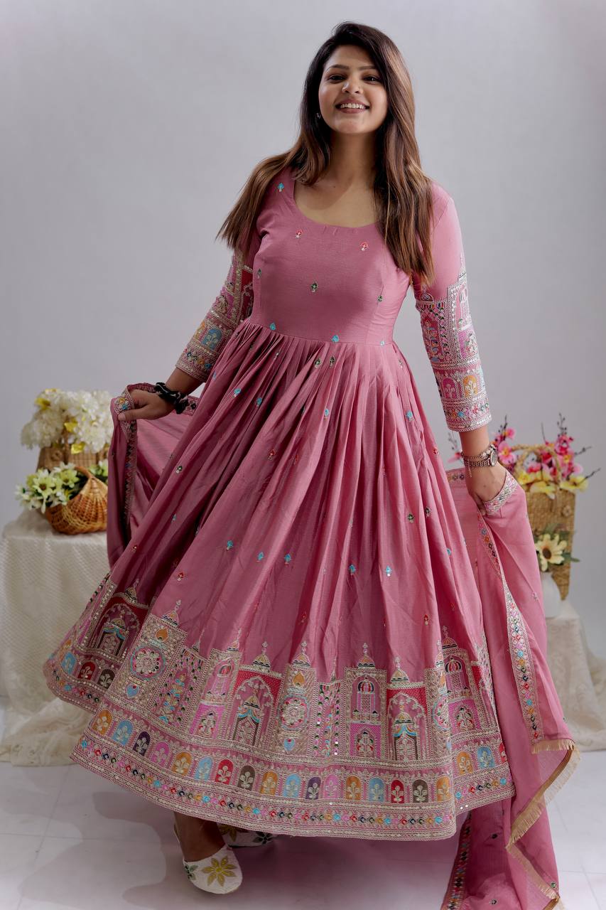 Party Wear Lavender Color Embroidered Designer Anarkali Gown