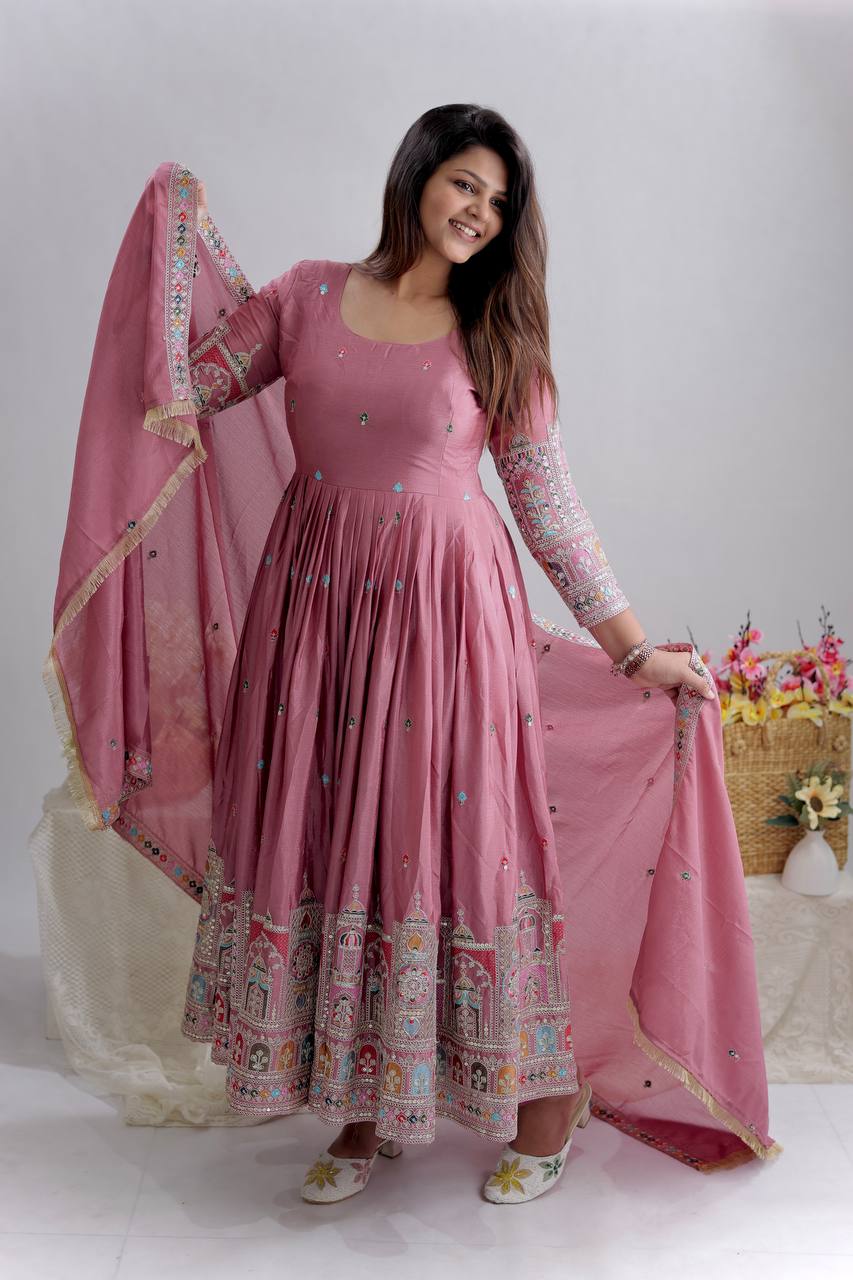 Party Wear Lavender Color Embroidered Designer Anarkali Gown