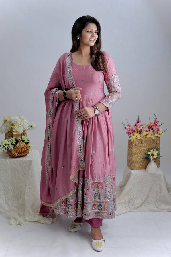 Party Wear Lavender Color Embroidered Designer Anarkali Gown