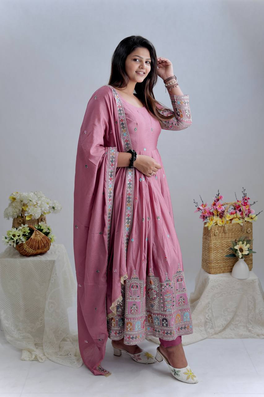 Party Wear Lavender Color Embroidered Designer Anarkali Gown