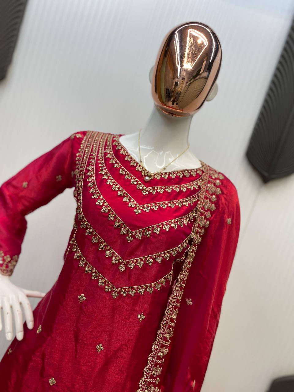 Blissful Dark Red Color Fendi Silk Sequence Embroidery Work Salwar Suit