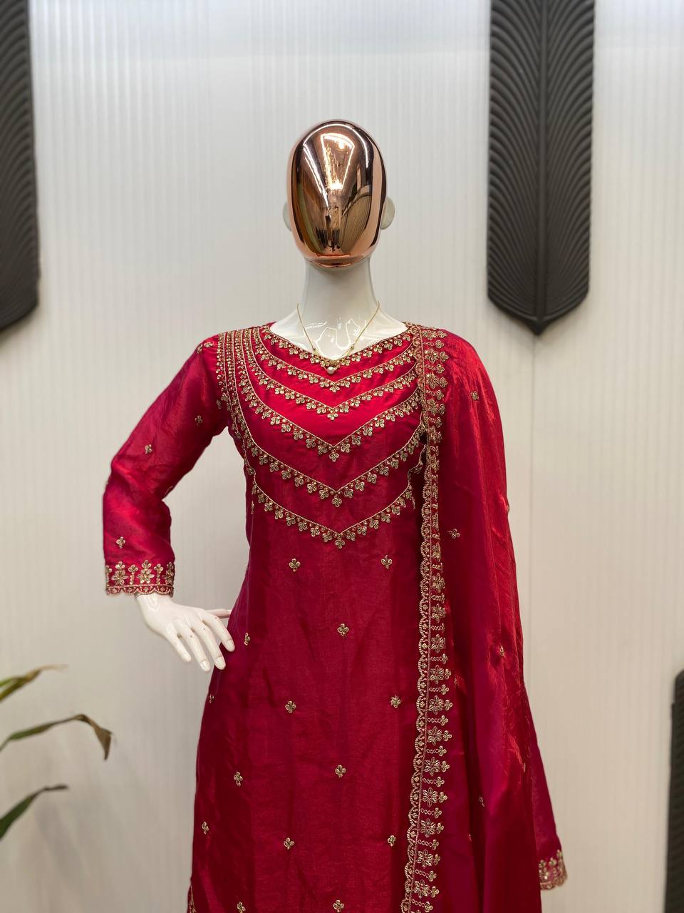 Blissful Dark Red Color Fendi Silk Sequence Embroidery Work Salwar Suit
