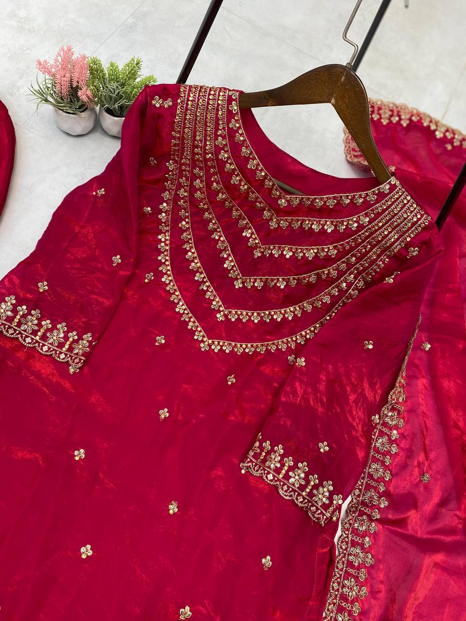 Blissful Dark Red Color Fendi Silk Sequence Embroidery Work Salwar Suit