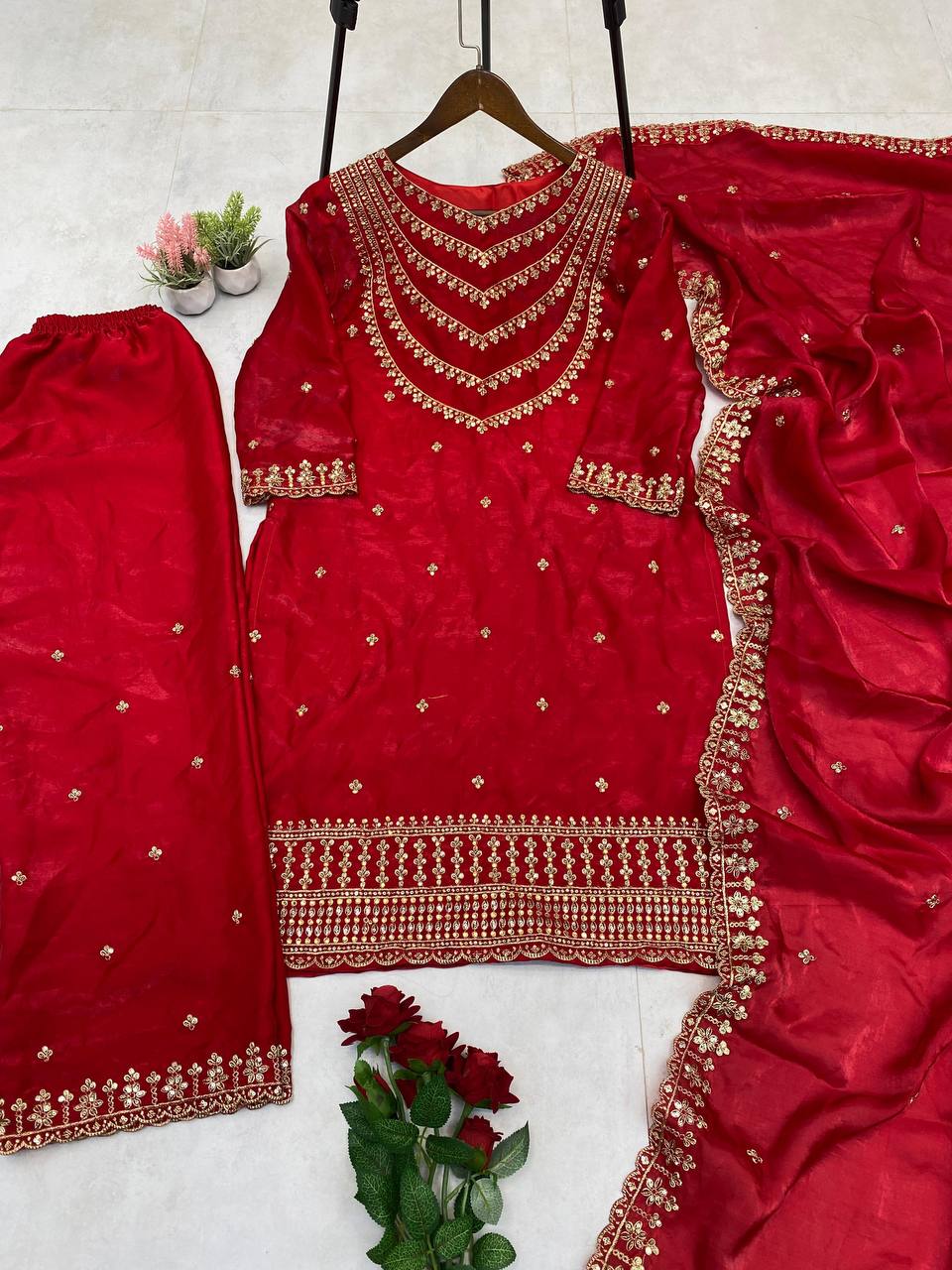 Blissful Dark Red Color Fendi Silk Sequence Embroidery Work Salwar Suit