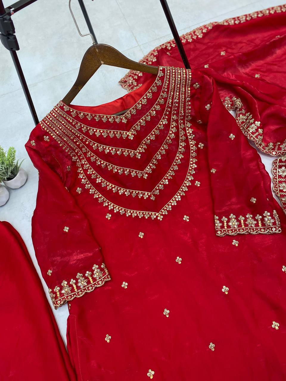 Blissful Dark Red Color Fendi Silk Sequence Embroidery Work Salwar Suit