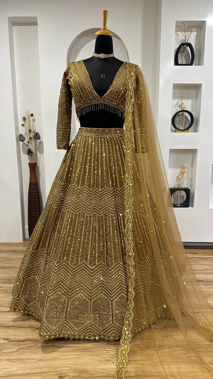 Reception Wear Kasturi Silk Georgette With Sequins And Dori Work Designer Bridal Lehenga Choli