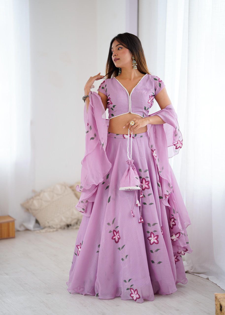 Arti Chauhan Wear Lavender Color Handpainted Fandy Crush Lehenga Set