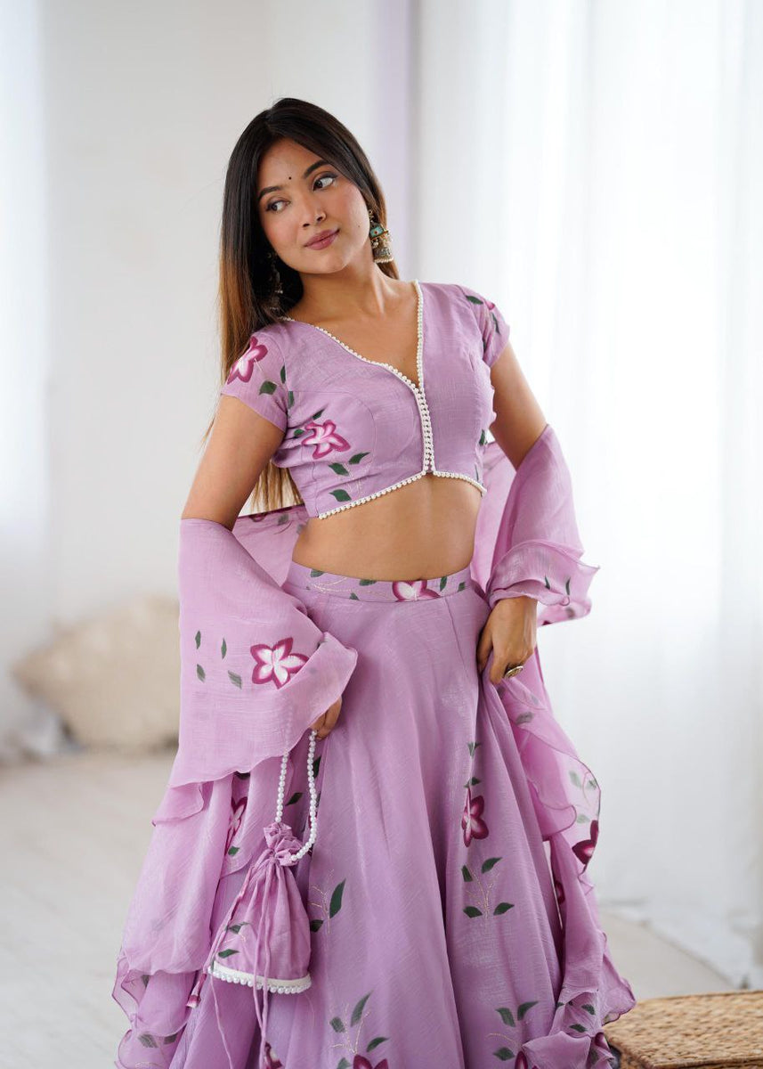 Arti Chauhan Wear Lavender Color Handpainted Fandy Crush Lehenga Set ...