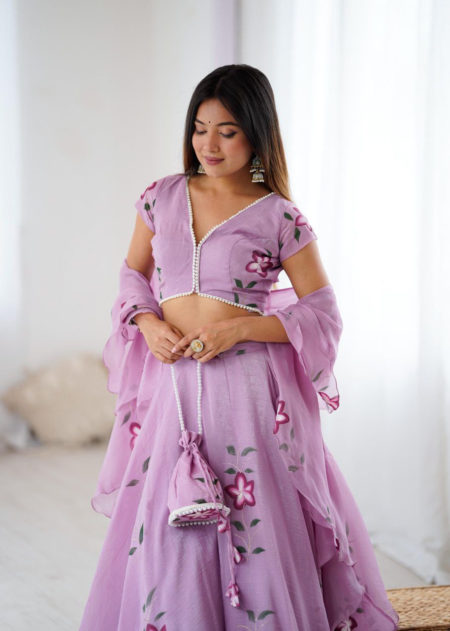 Arti Chauhan Wear Lavender Color Handpainted Fandy Crush Lehenga Set