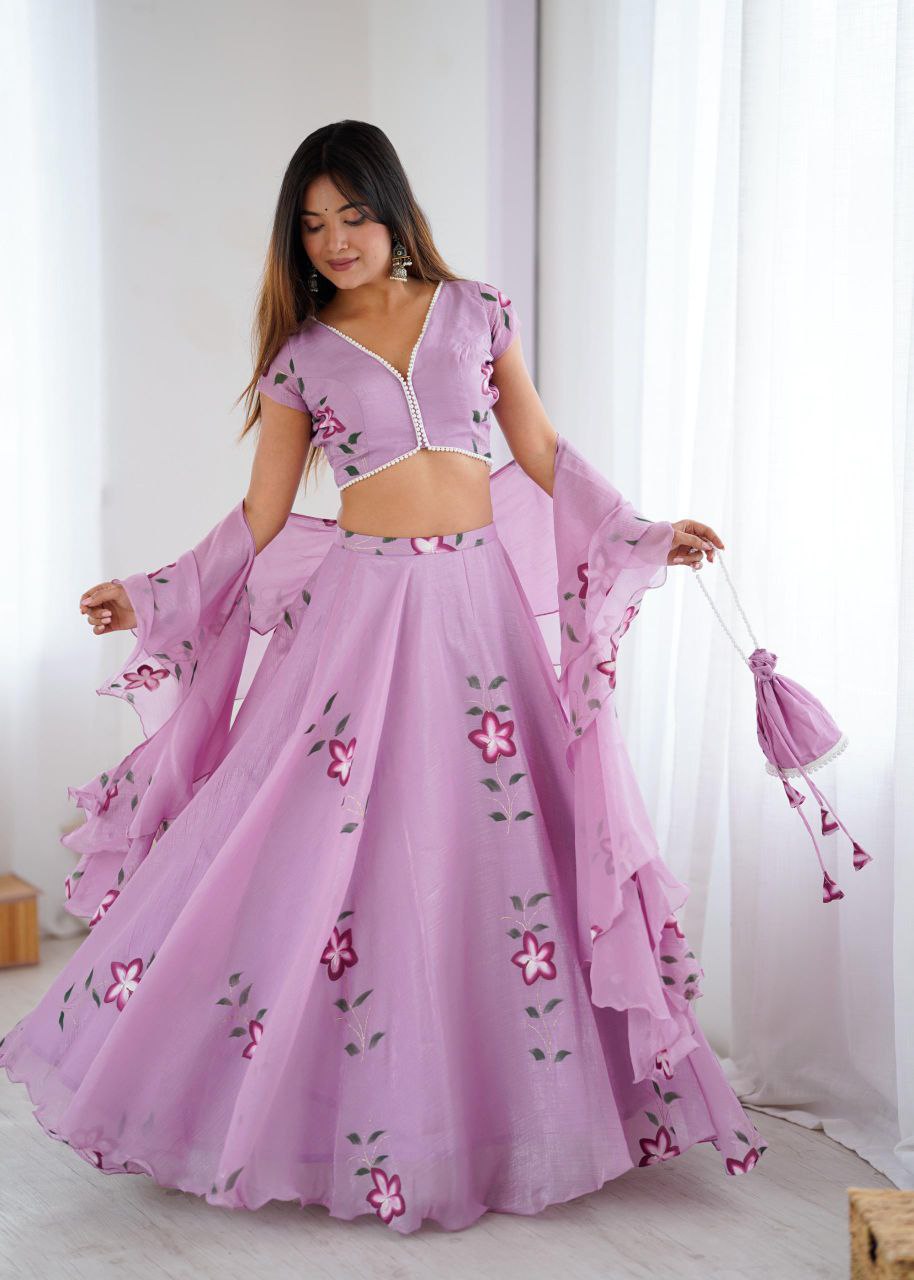 Arti Chauhan Wear Lavender Color Handpainted Fandy Crush Lehenga Set