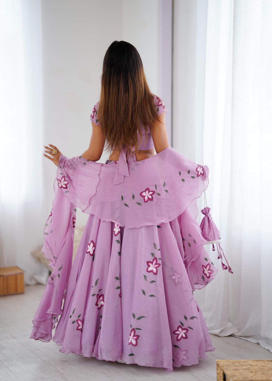 Arti Chauhan Wear Lavender Color Handpainted Fandy Crush Lehenga Set