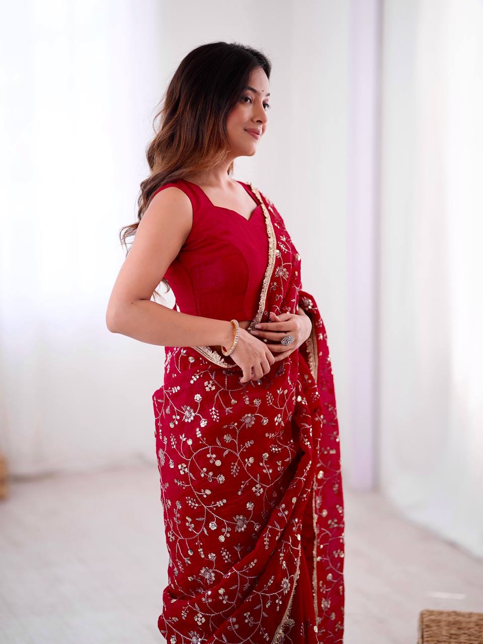 Arti Chauhan's Wear Red Color Sequence Work Beautiful Designer Saree