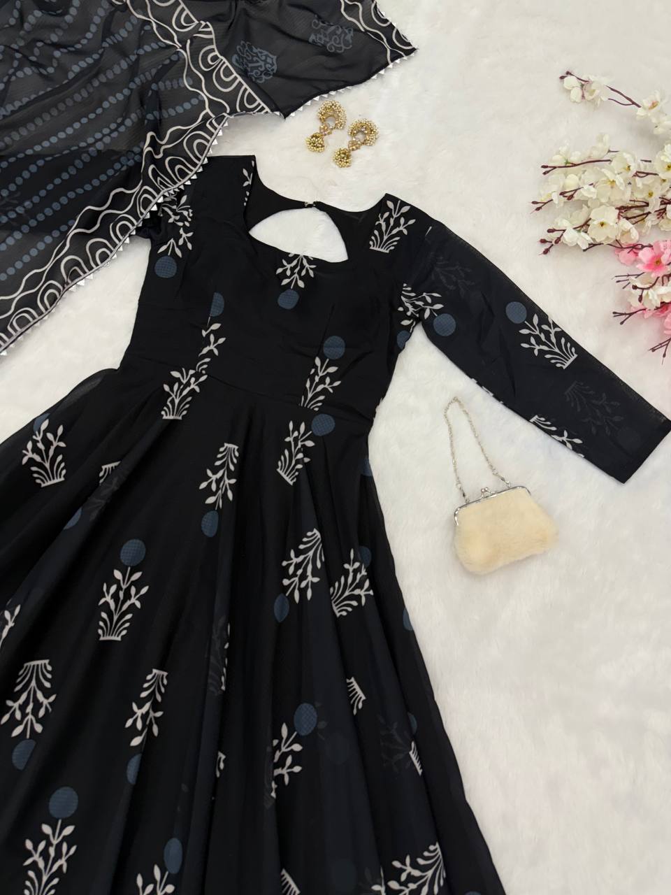 Exclusive Black Color Digital Printed cotton Anarkali Gown