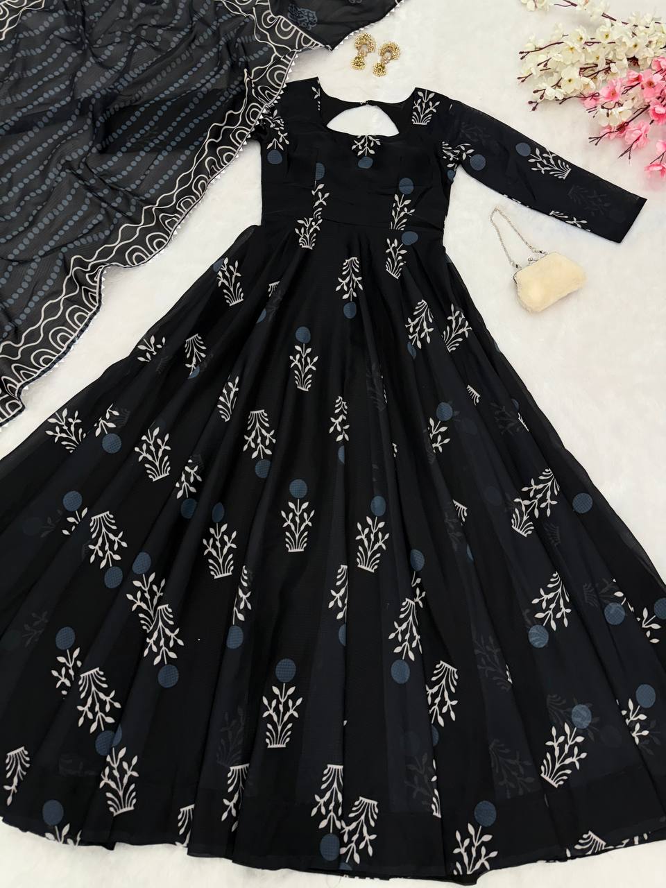 Exclusive Black Color Digital Printed cotton Anarkali Gown