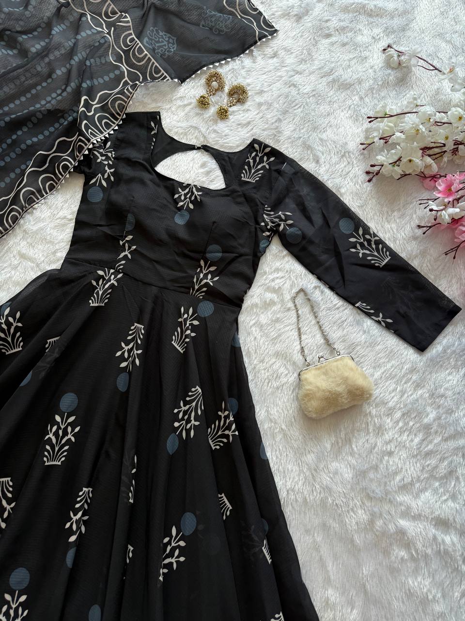 Exclusive Black Color Digital Printed cotton Anarkali Gown
