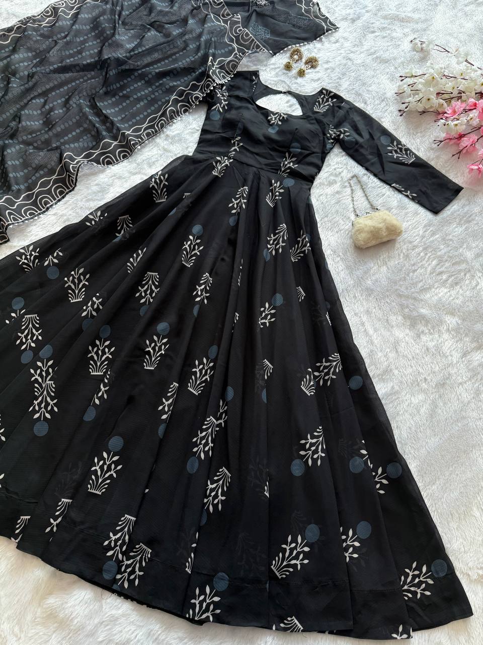 Exclusive Black Color Digital Printed cotton Anarkali Gown