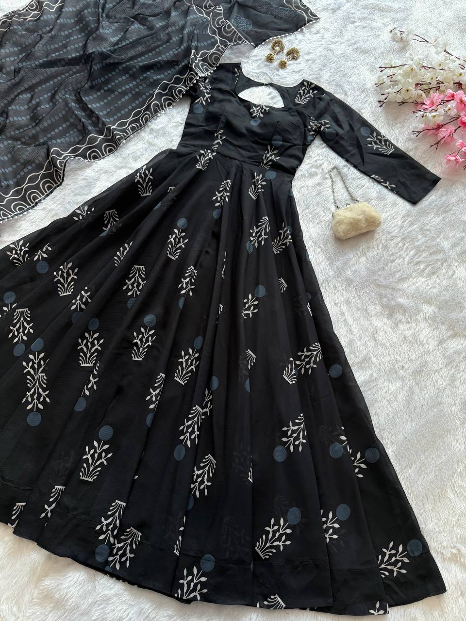 Exclusive Black Color Digital Printed cotton Anarkali Gown