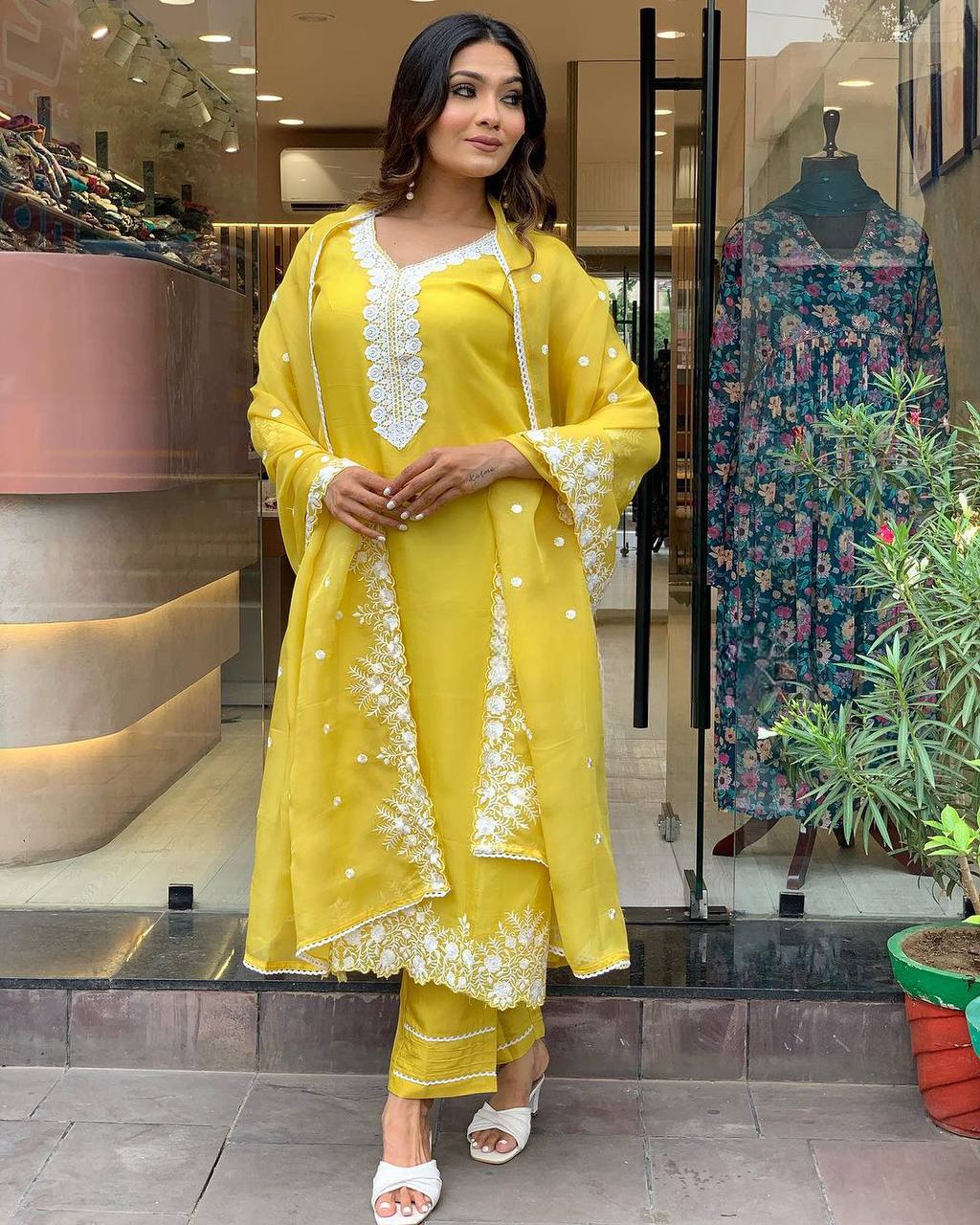 Party Wear Yellow Color Georgette With Embroidery Designer Kurta Set