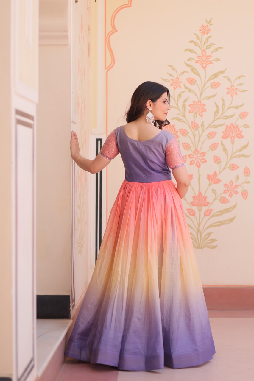 Bollywood Style Lavender Color Gold Crush Padding With Beads Embroidered Work Gown