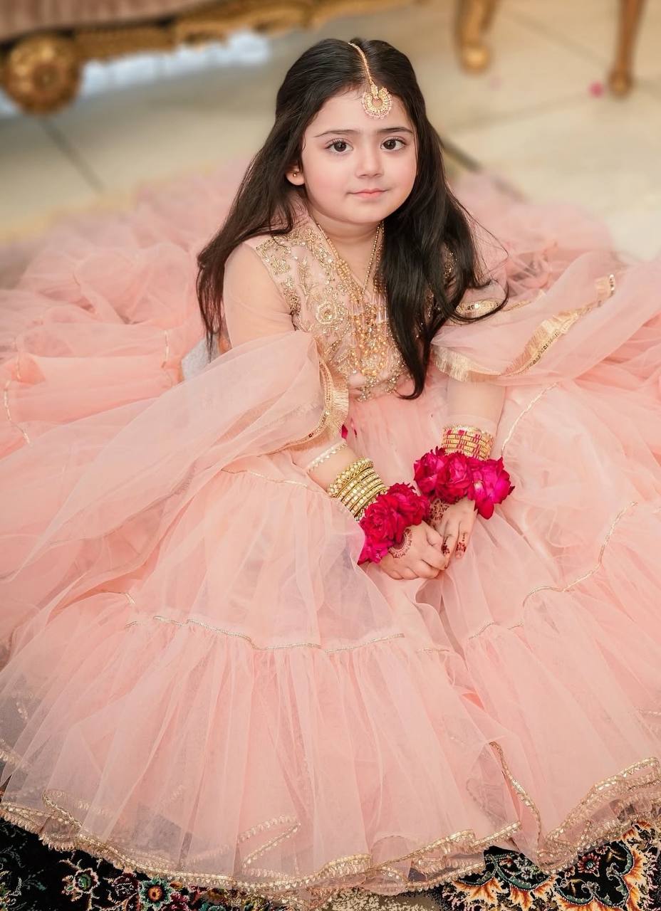 Designer Peach Color Beautiful Kids Lehenga Choli