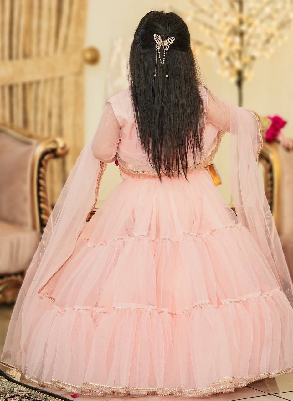 Designer Peach Color Beautiful Kids Lehenga Choli