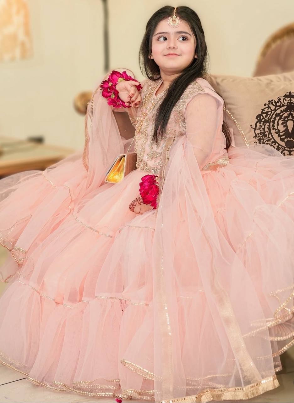 Designer Peach Color Beautiful Kids Lehenga Choli