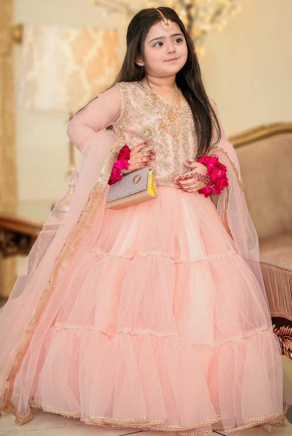 Designer Peach Color Beautiful Kids Lehenga Choli