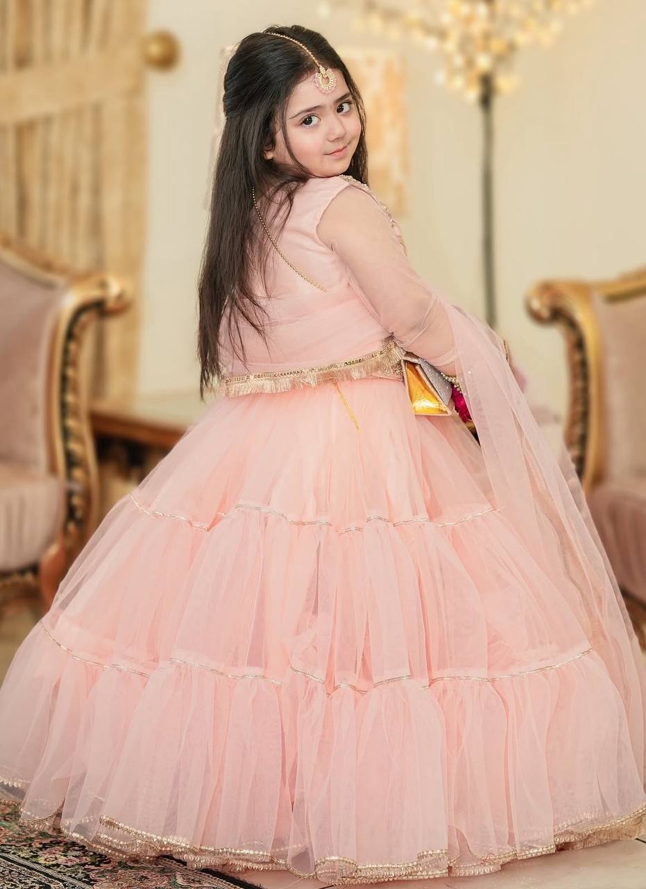 Designer Peach Color Beautiful Kids Lehenga Choli