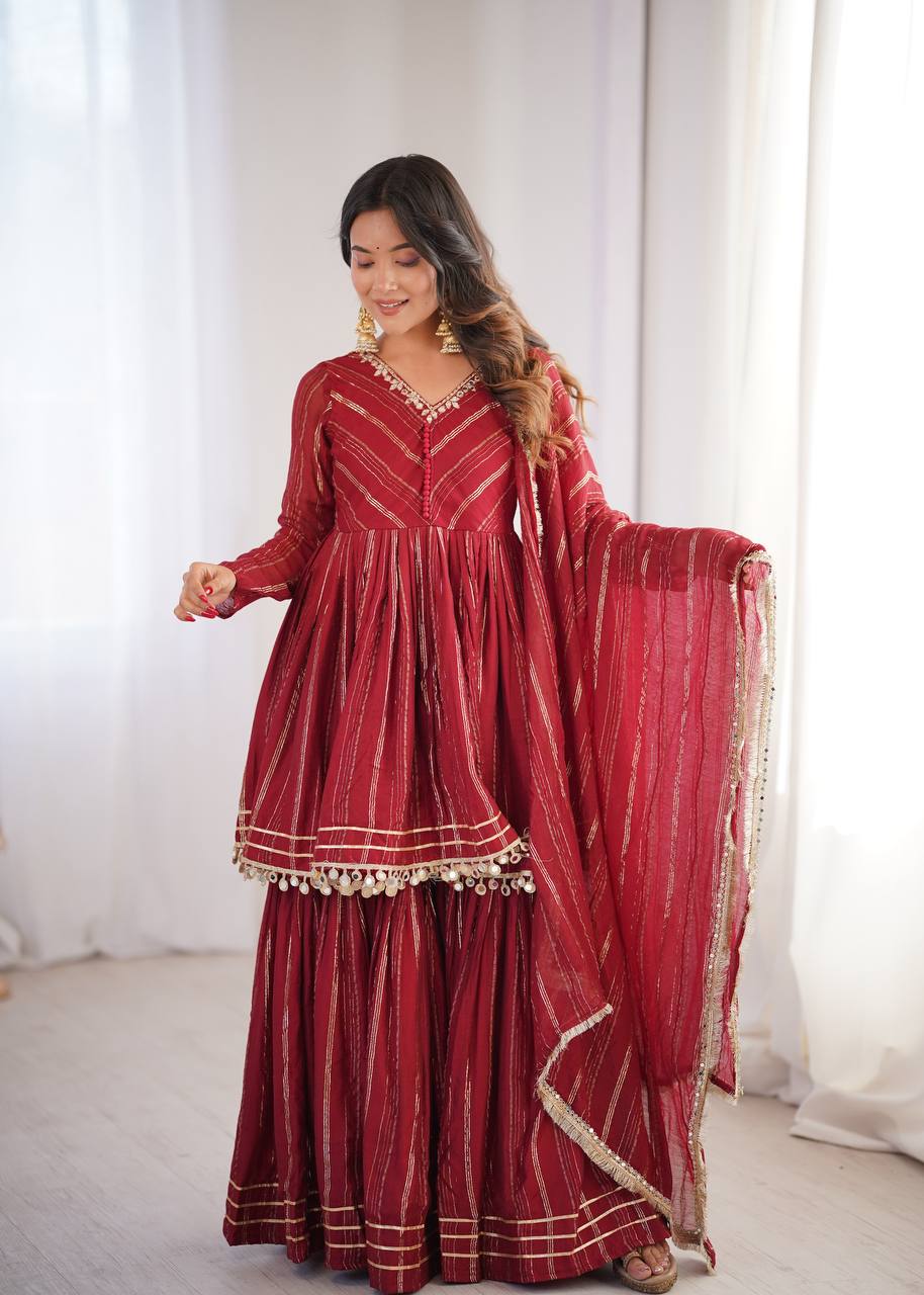 Arti Chauhan Wear Red Color Handwork Designer Sharara Suit – Vastra Shop