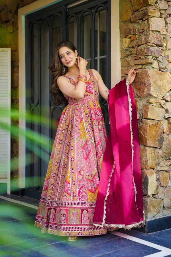 Bollywood Style Pure Jimmy Organza Silk Digital Printed Designer Anarkali Gown