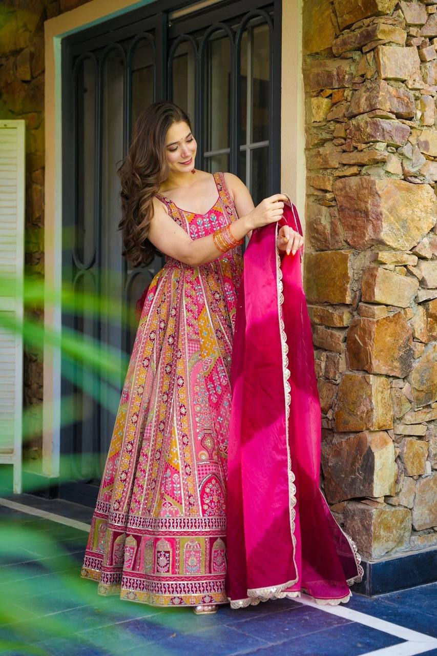 Bollywood Style Pure Jimmy Organza Silk Digital Printed Designer Anarkali Gown