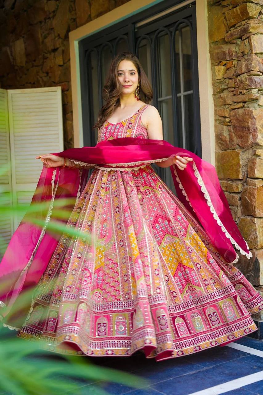 Bollywood Style Pure Jimmy Organza Silk Digital Printed Designer Anarkali Gown