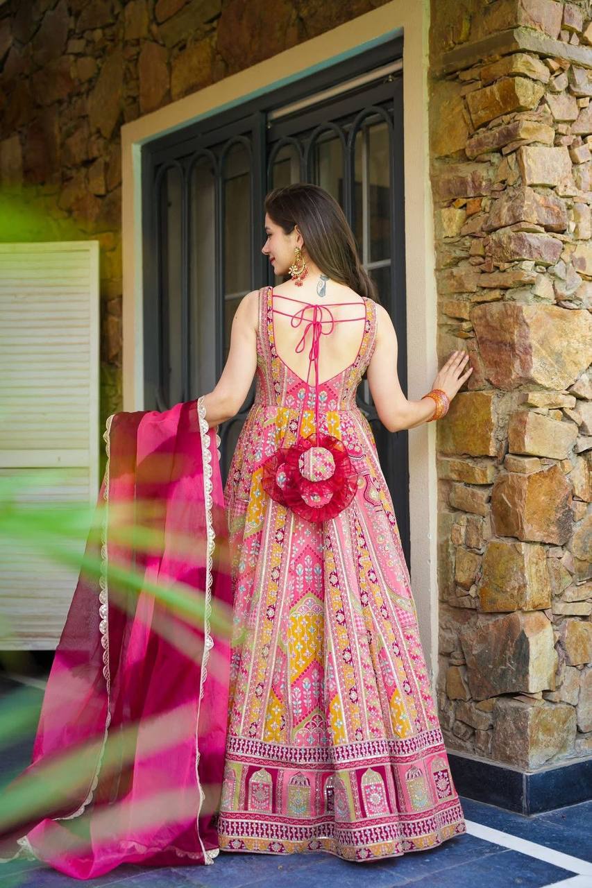 Bollywood Style Pure Jimmy Organza Silk Digital Printed Designer Anarkali Gown