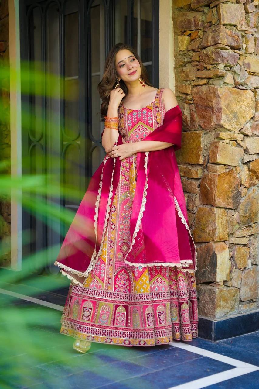 Bollywood Style Pure Jimmy Organza Silk Digital Printed Designer Anarkali Gown