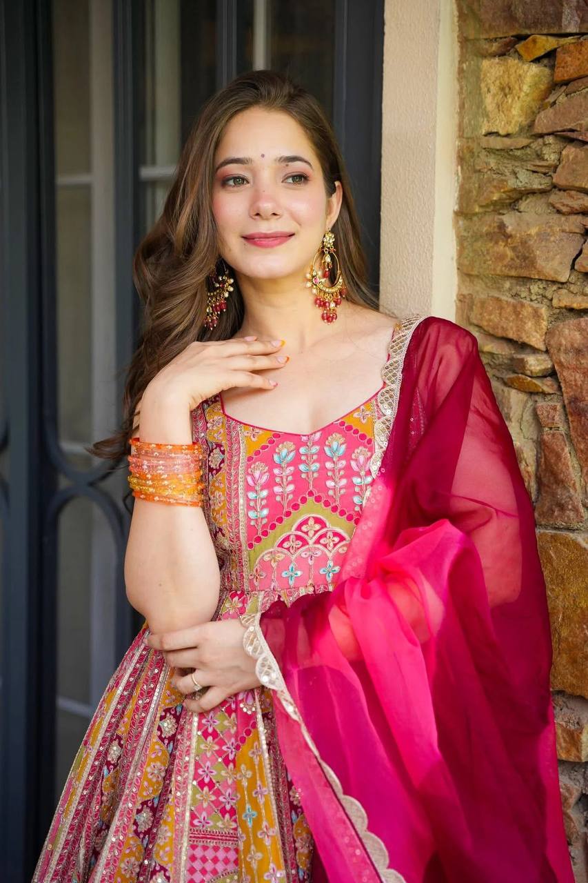 Bollywood Style Pure Jimmy Organza Silk Digital Printed Designer Anarkali Gown