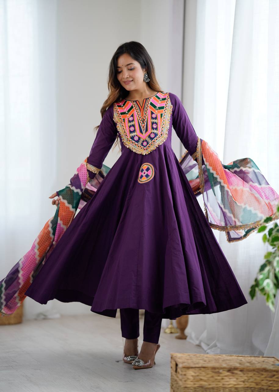 Festive Wear Purple Color Designer Gown Set with Dupatta