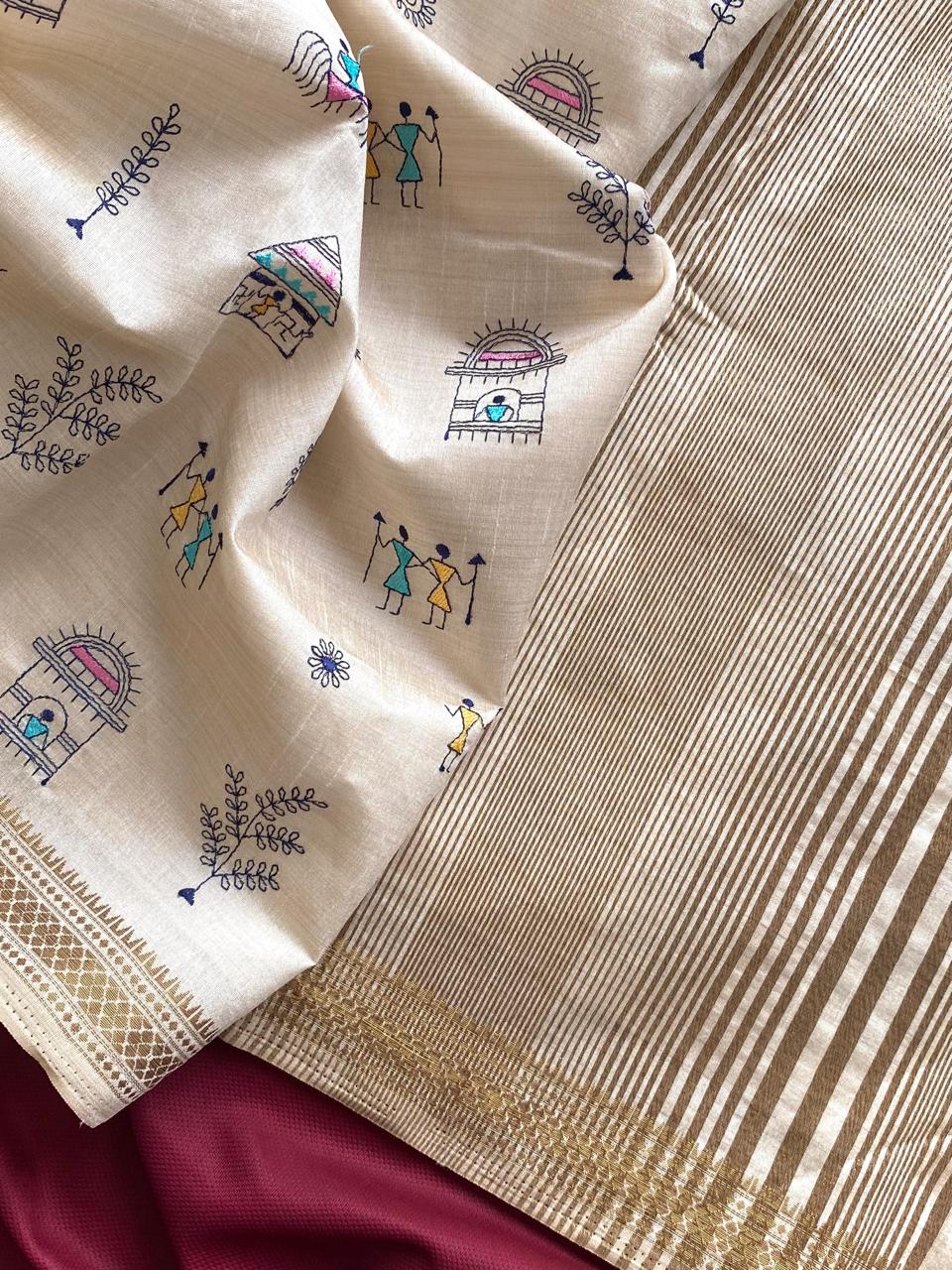 Gorgeous Off White Color Pure Cotton Silk Designer Saree