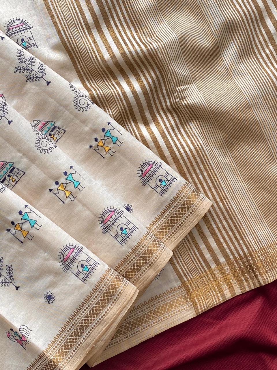 Gorgeous Off White Color Pure Cotton Silk Designer Saree