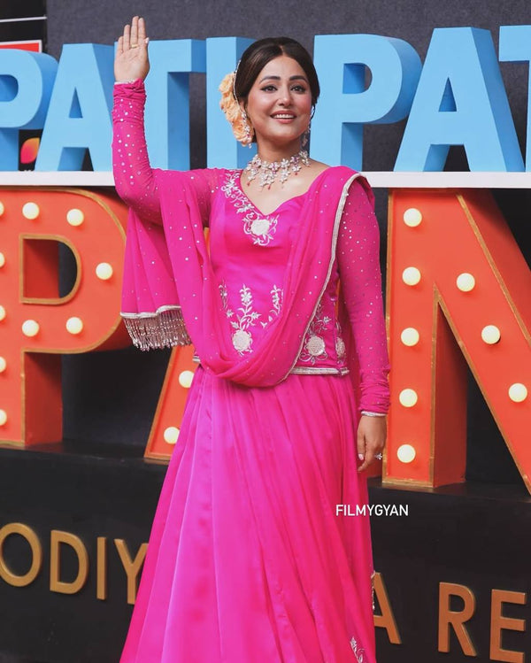 Gorgeous Pink Color Embroidered Top With Designer Lehenga