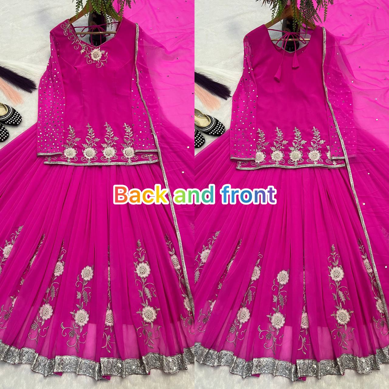Gorgeous Pink Color Embroidered Top With Designer Lehenga