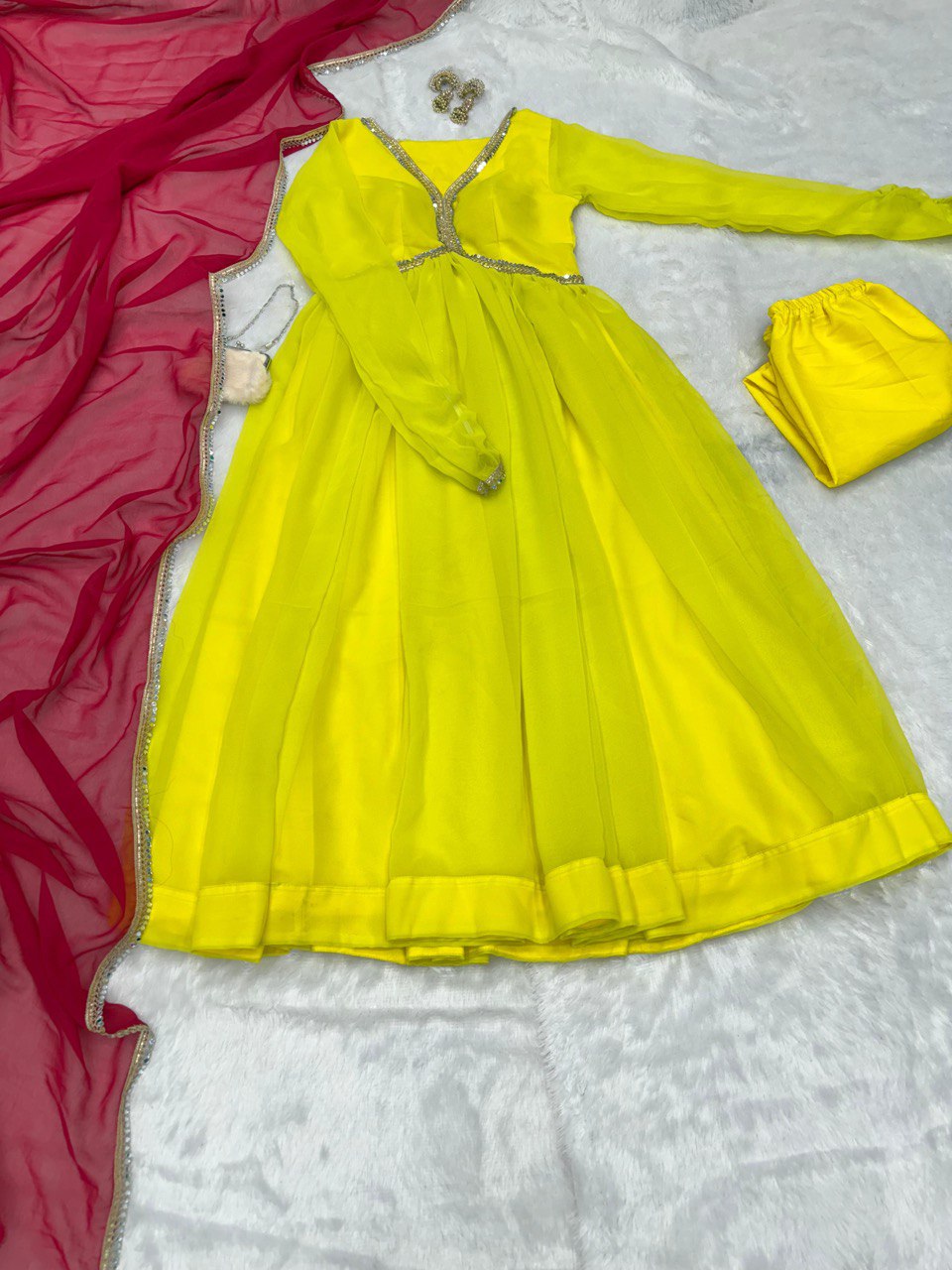 Casaul Wear Lemon Yellow Color Georgette Beautiful Anarkali Suit