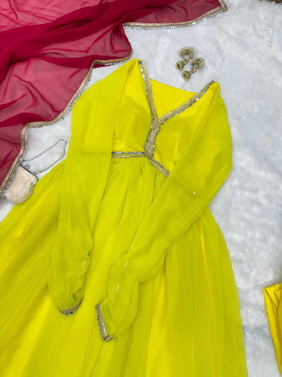 Casaul Wear Lemon Yellow Color Georgette Beautiful Anarkali Suit