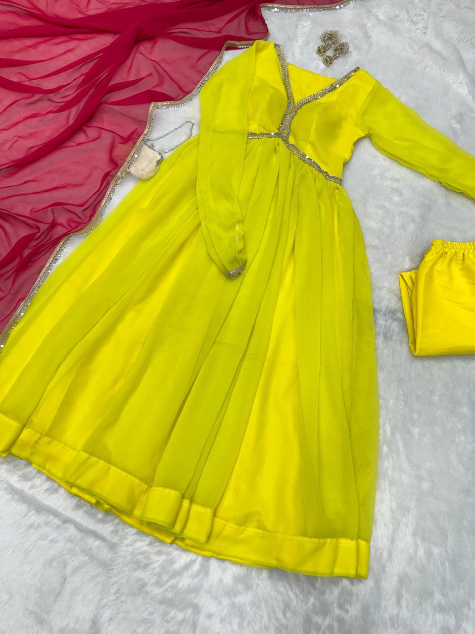 Casaul Wear Lemon Yellow Color Georgette Beautiful Anarkali Suit