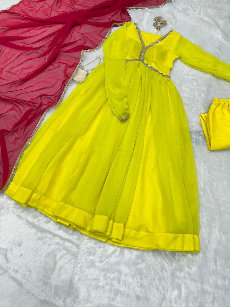 Casaul Wear Lemon Yellow Color Georgette Beautiful Anarkali Suit