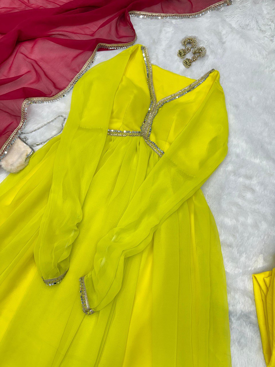 Casaul Wear Lemon Yellow Color Georgette Beautiful Anarkali Suit