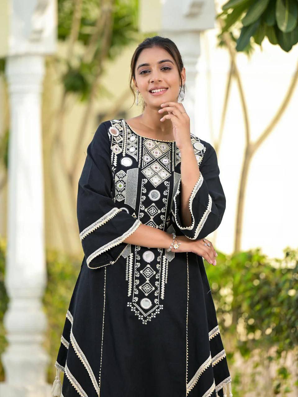 Black Color Pure Cotton Designer CO-Ord Set